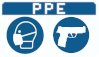 A PPE sign depicting a mask and a handgun